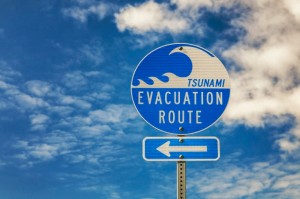 USA, Oregon, Bandon Beach, Evacuation route sign
